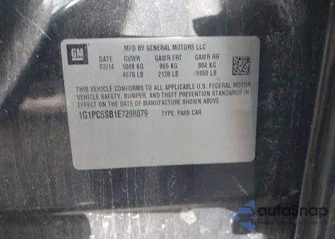 2014 Chevrolet Cruze 1Lt Auto from USA, damaged, VIN 1G1PC5SB1E7298079